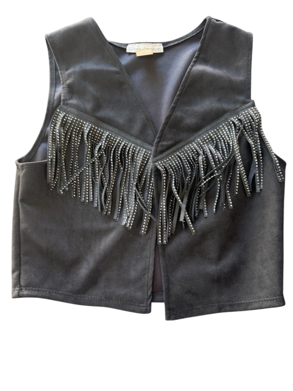 Black Fringe Vest with Stud Detail